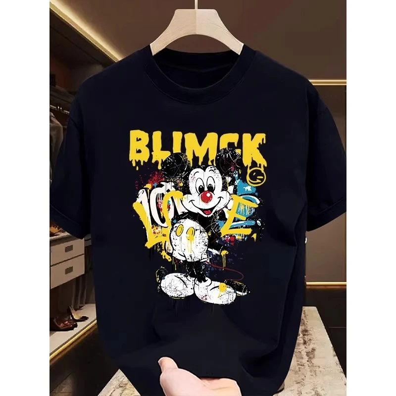 

Футболки с короткими рукавами в американском стиле с принтом Микки, унисекс, 100% хлопок, повседневные свободные универсальные топы для мужчин и женщин