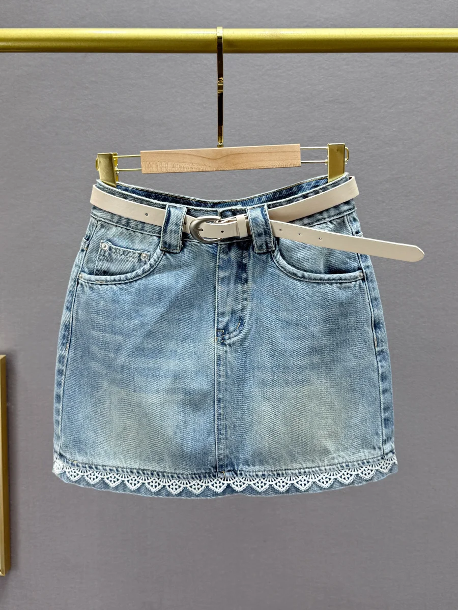 

High Waist Denim Skirt Women's Trendy Retro Faded A-Line ort Skirt Bodycon Slimming Summer New Arrival Commute Sle