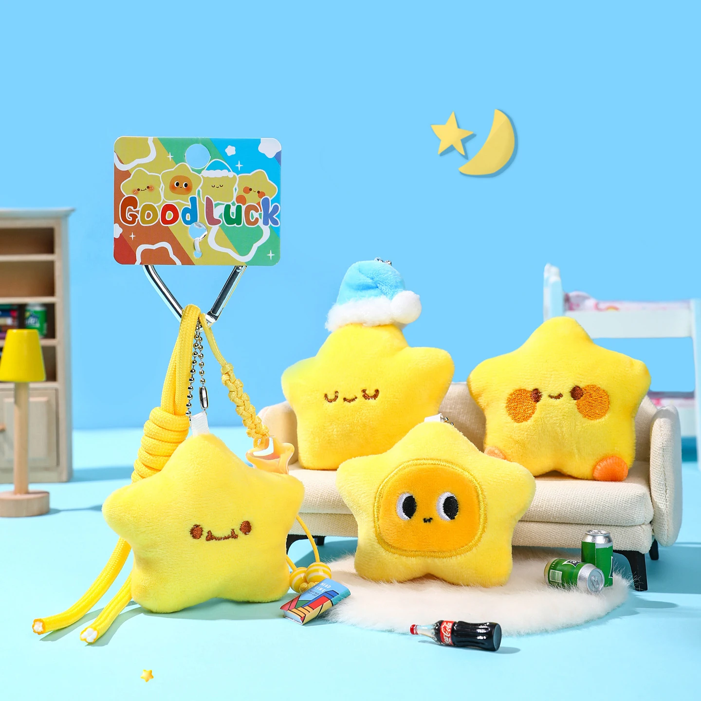 سلسلة مفاتيح دمية النجمة الصغيرة الأصلية من القطيفة لقلادة حقيبة مدرسية للفتيات، إكسسوار صغير، سلسلة مفاتيح للزوجين، هدية