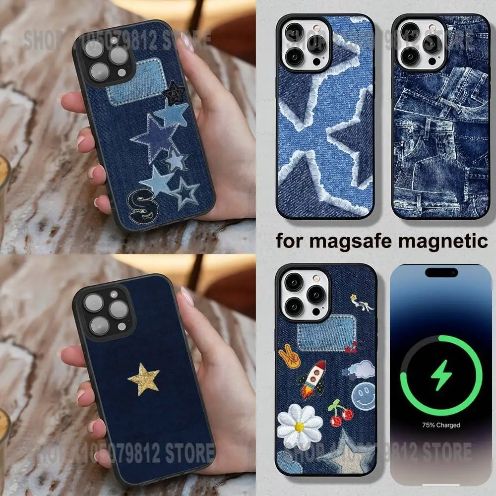 Funda de teléfono con estampado vaquero Jeans para iPhone 17,16,15,14,13,12,11,X,Plus,Pro,Max,Mini carga inalámbrica magnética suave Magesafe