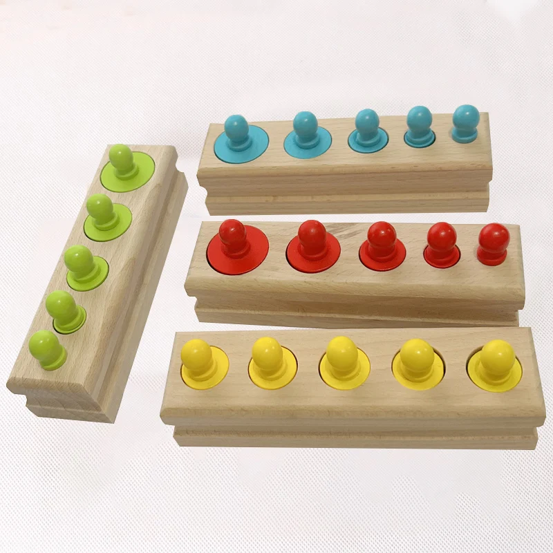 Bloques de construcción de madera de 4 colores, juego de bloques de construcción con enchufe cilíndrico, reconocimiento de formas y tamaños, juguete cognitivo de Color, como regalo