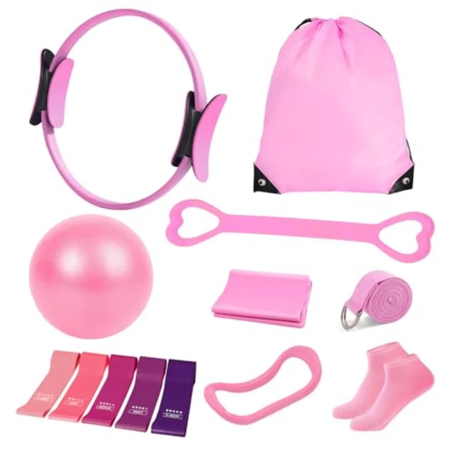 

Pilates Kit for Women, Pilates Equipment with 13'' Magic Circle, Pilates Ring and Ball Set with 5 Strength Bands, Hip Thrust Be