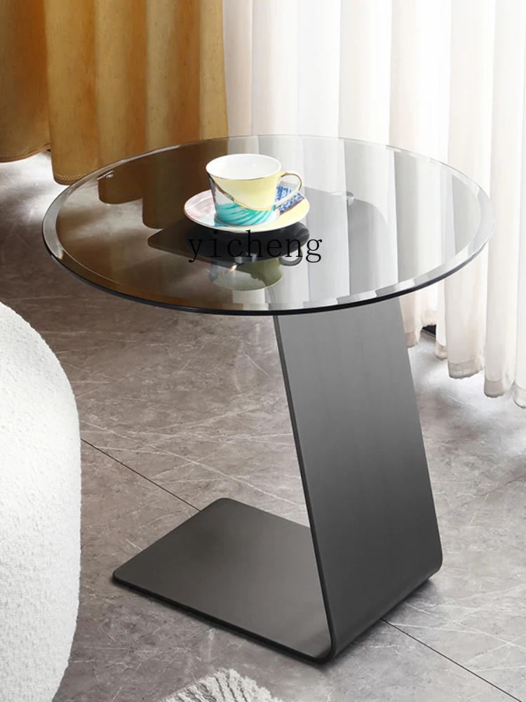 XL Stainless Steel Side Table Sofa Edge Glass Corner Table Movable Artistic Corner Small round