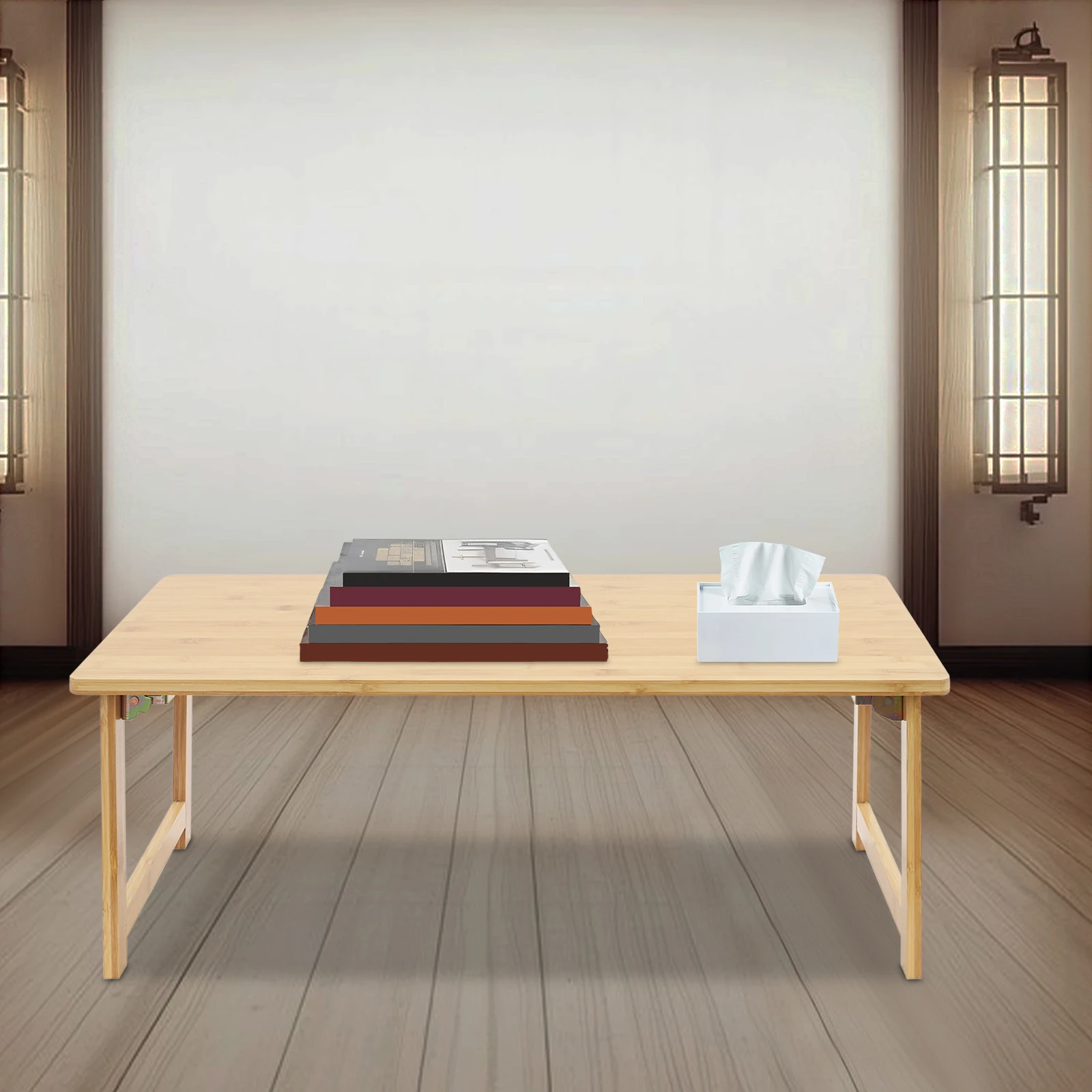 

80*40*30cm Free Standing Folding Floor Table Bamboo Foldable Coffee Table with Rounded Corners Stable Legs