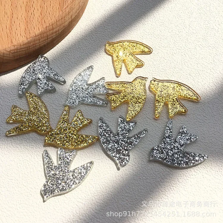 5pcs Sequin Glitter Pink Gold Silver Swallow Acrylic Accessories Flat Back Cabochon Scrapbook Kawaii DIY Embellishments