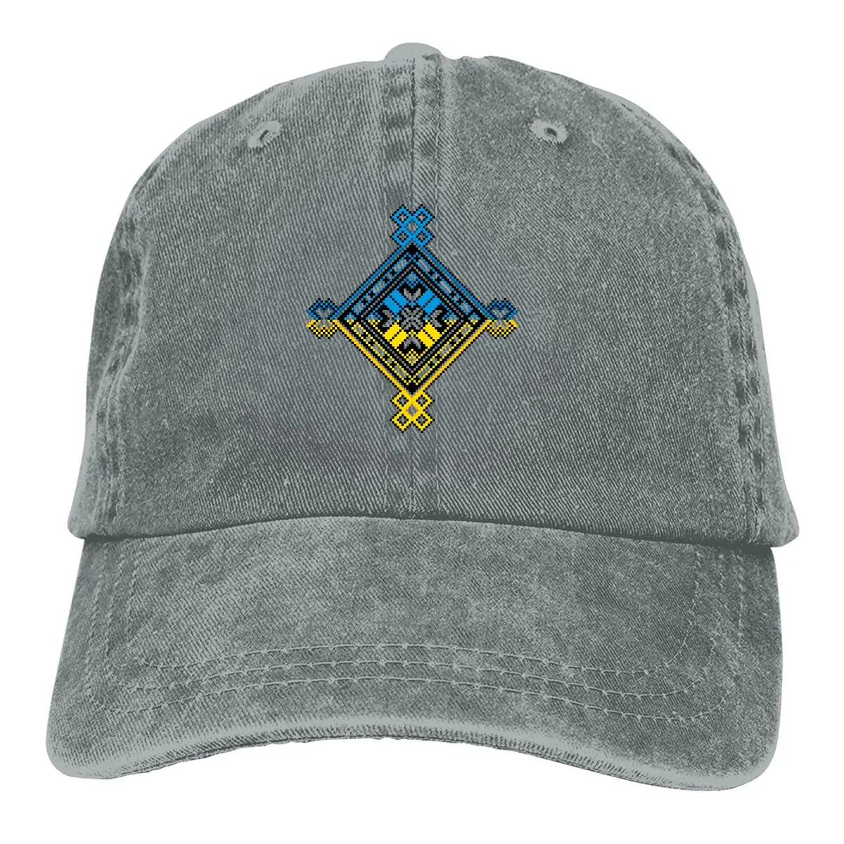 Washed Men's Baseball Cap Yellow and Blue Trucker Snapback Caps Dad Hat Ukrainian Vyshyvanka Ornament Golf Hats