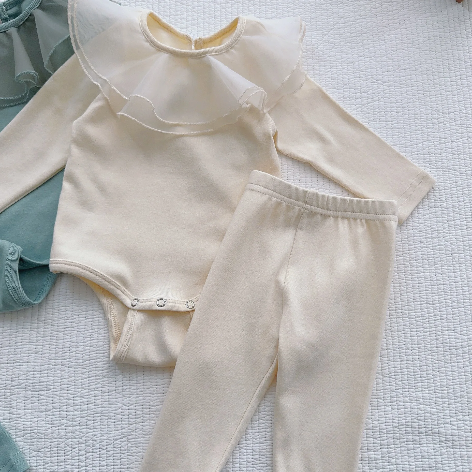 2024 Spring New Baby Long Sleeve Clothes Set Infant Girl Solid Lapel Bodysuit + Leggings 2pcs Suit Toddler Casual Outfits 0-24M