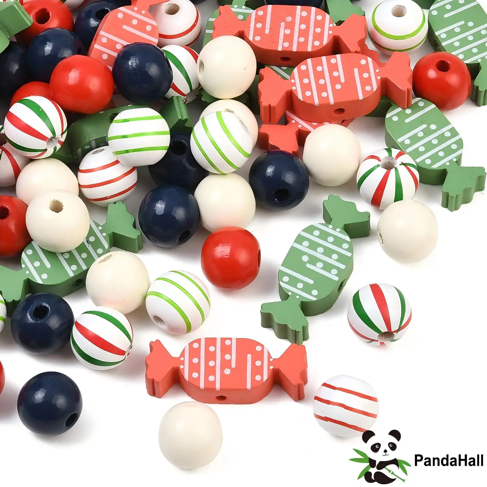 PandaHall 100 Stück Zufällige Weihnachts-Holzperlen-Sets, 16mm, Bemalt, für DIY-Schmuck, Weihnachts- und Feiertagsdekorationen – Detail 8
