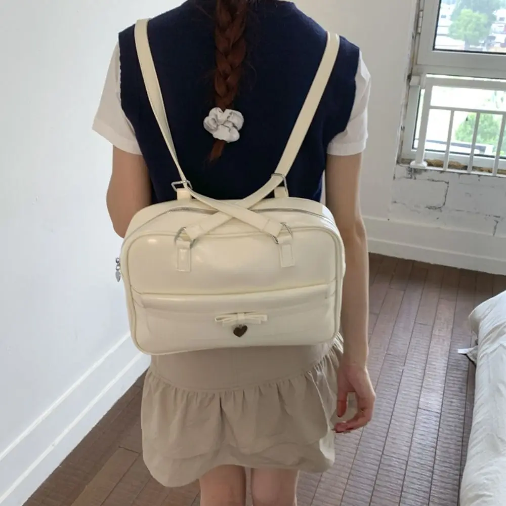

Trendy Heart Bow Bowling Bag PU College Style JK Uniform Bag Korean Style Large Capacity Shoulder Bag Daily