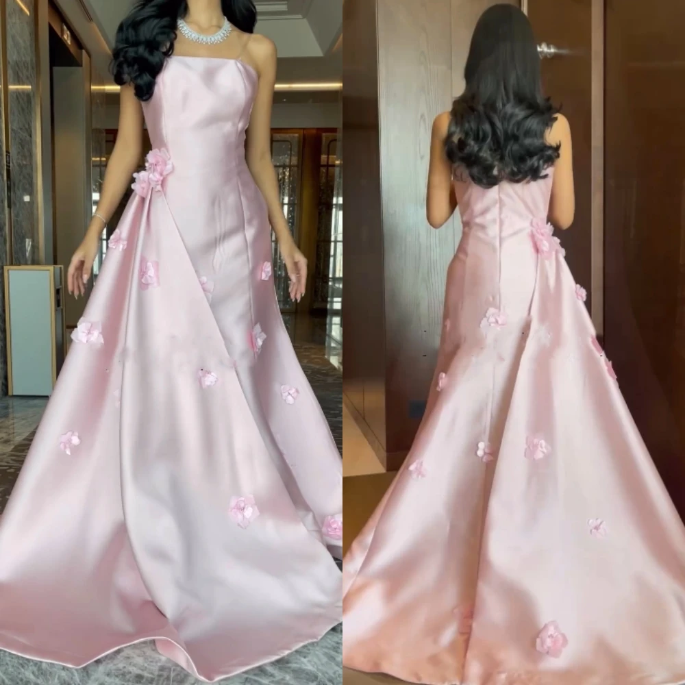 

Simple Satin Pleat Applique A-line Strapless Long Dresses Evening Dresses Chinese Style Casual High Quality Matching Sexy