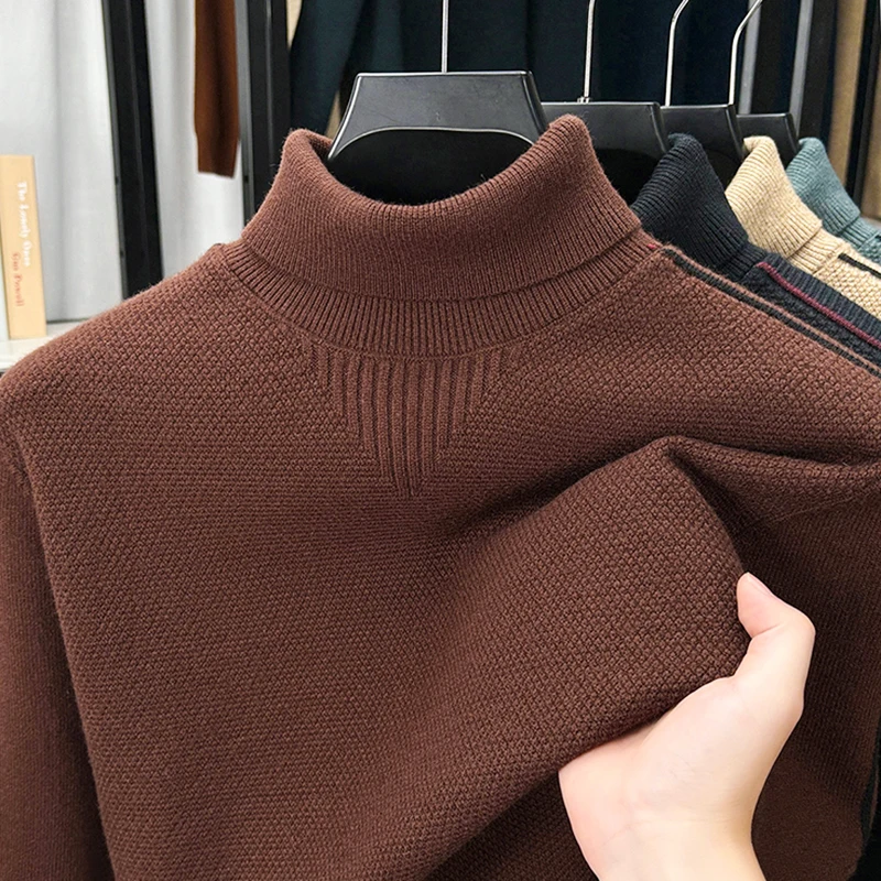 Luxury Men's Autumn Winter Knitting Sweater High Neck Long Sleeves Versatile Pullover Leisure Fashion Innerwear Men's Clothing