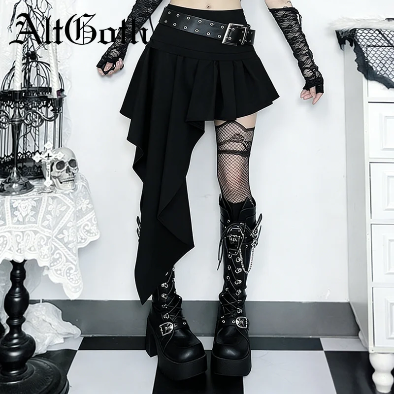 Юбка AltGoth Streetwear Harajuku асимметричного кроя для женщин, винтажная, в стиле киберпанк, дарк-готика, гранж, Y2K, E-girl, мини-юбка с высокой талией и поясом