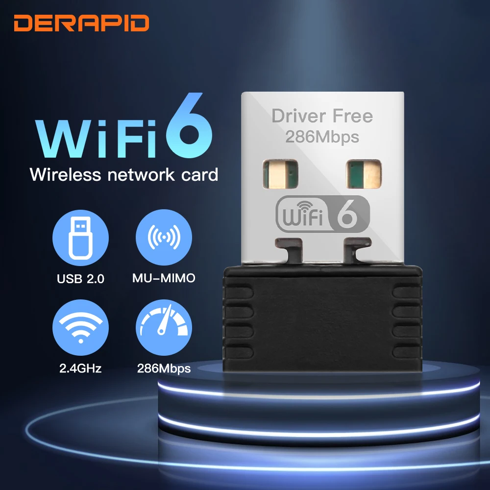 WiFi 6 AX286 Adapter Network Card Mini USB Dongle 2.4GHz 802.11AX Signal Reception Driver-Free for PC Laptop Windows 10/11