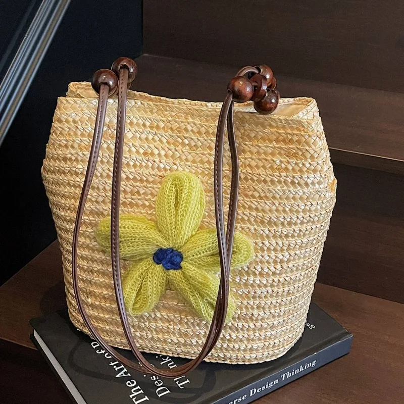 

1pcs Large Capacity Straw Woven Bag Womens Fashion Handbag for Vacation Beach Tote Basket Bag