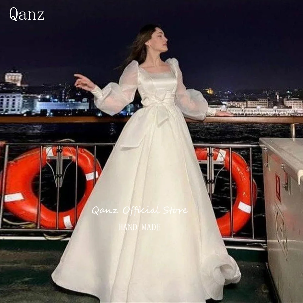 

Qanz Bohemian Square Neck Wedding Dresses Lantern Sleeves Long A Line Vestidos De Novia Dresses For Women 2024 Customized