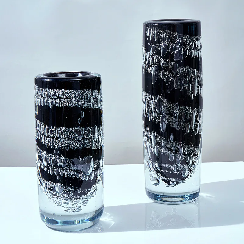 Scandinavian style creative black bubble pattern handmade glass vase for home and hotel decoration