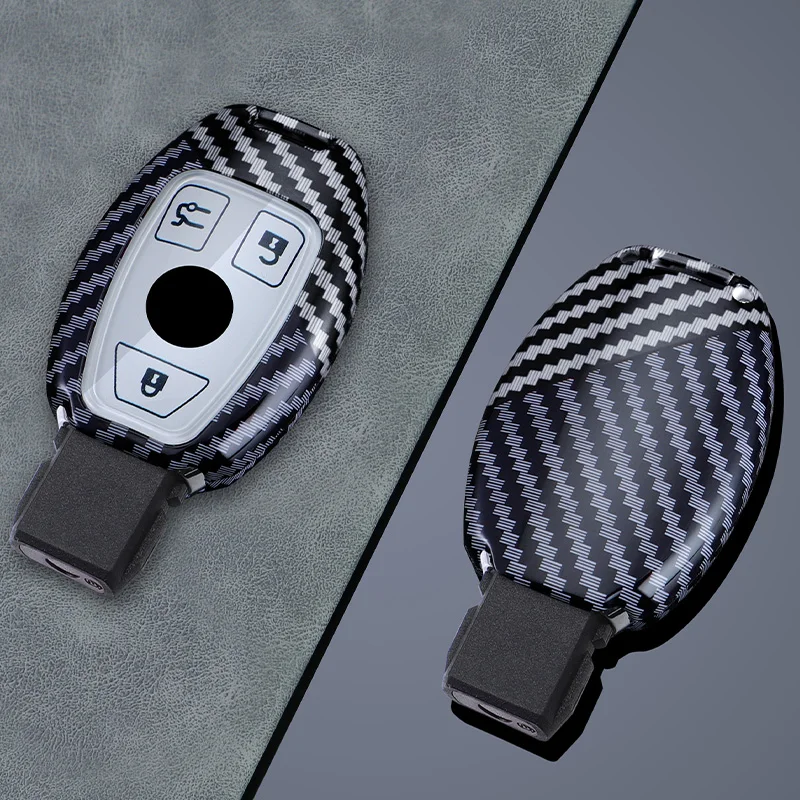 2/3 Buttons for Mercedes Benz A B C E S G Class W204 W205 W212 W213 GLC GLA CLA Carbon Fiber Car Key Case Cover Shell Keychain