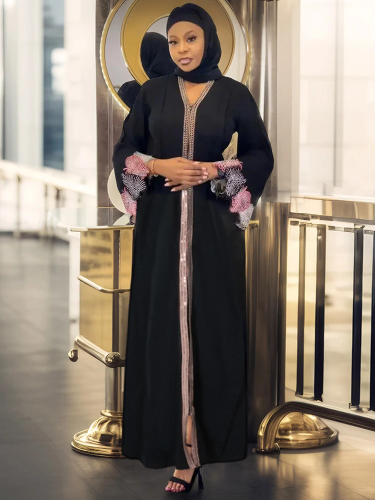 Hijab Abayas For Woman Luxury Diamond Long Sleeve Dresses Dubai Turkey Party Evening Gowns Caftan Marocain Femme Muslim Clothing