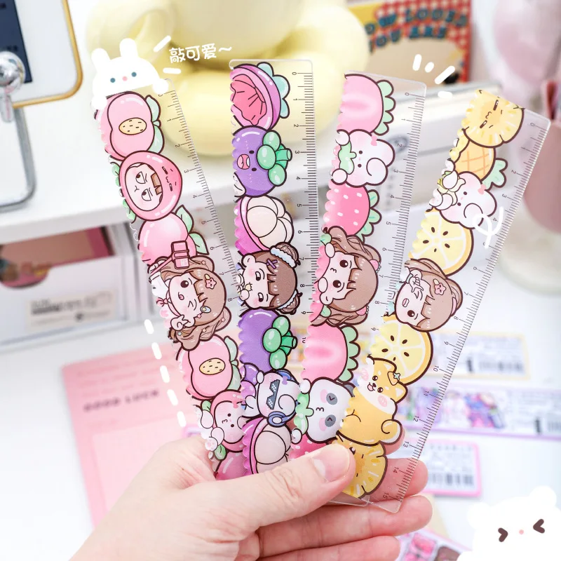 1 pc Kawaii Little Girls Fruits Cartoon Plastic Straight Rulers Kawaii School Office Supplies Planner Accessories Student Prize