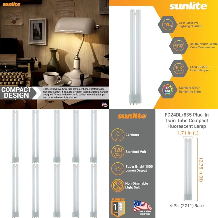 

FT24DL/835 Plug-in Twin Tube Compact Fluorescent Lamp, Feet 4-Pin, 24 Watts, 1800 Lumens, 3500K Neutral White, 4-Pin 2G11 Base,