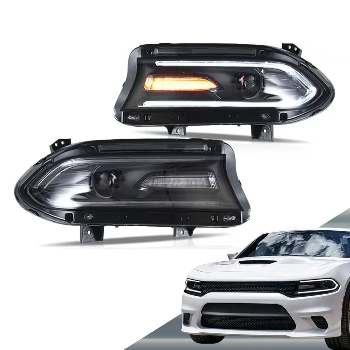 

Автомобильные фары, проекторы, светодиодные фары в сборе для Dodge Charger 2015-2020, с линзой с двойным лучом, с левым рулем, стороны водителя