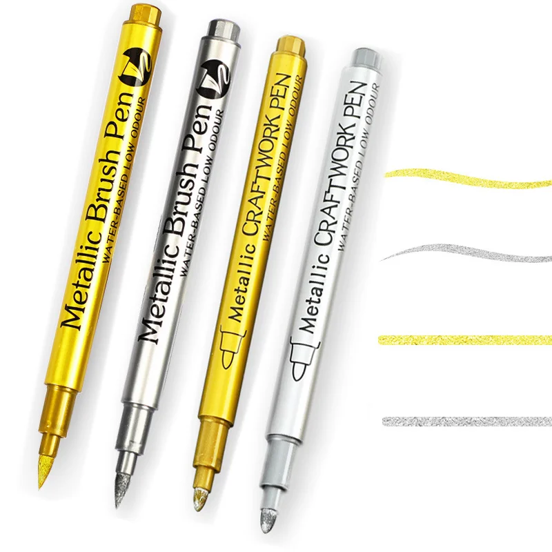 

4Pcs Soft Head Metallic Craft Pen Hard Head Signature Permanent Pen Lacquer Pen DIY Painting Graffiti Marking Pen Scrapbooking