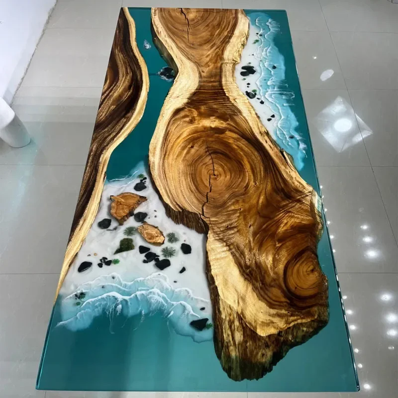 

Epoxy resin river table, walnut solid wood large board table, tea table, art tea plate, poplar wood desk, office desk