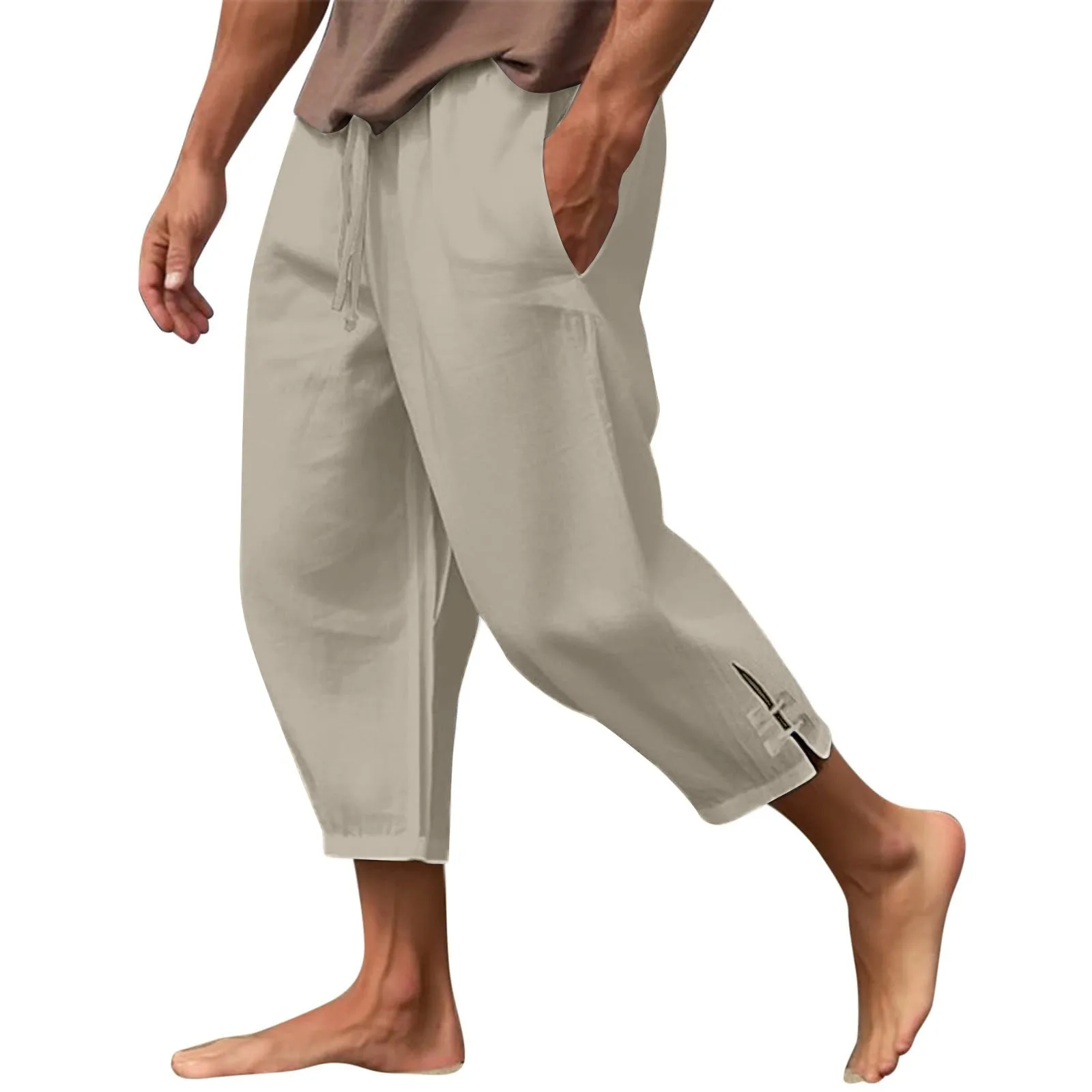 Pantaloni Harem da uomo estivi pantaloni da uomo in lino leggero Streetwear con polsini a fessura solidi pantaloni da pista da spiaggia pantaloni traspiranti per uomo