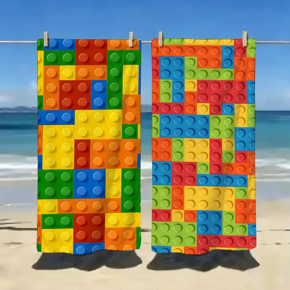 Soft Pastel colorful building blocks Towel ultra-fine fiber quick drying absorbent bath towel, outdoor swimming sports towel