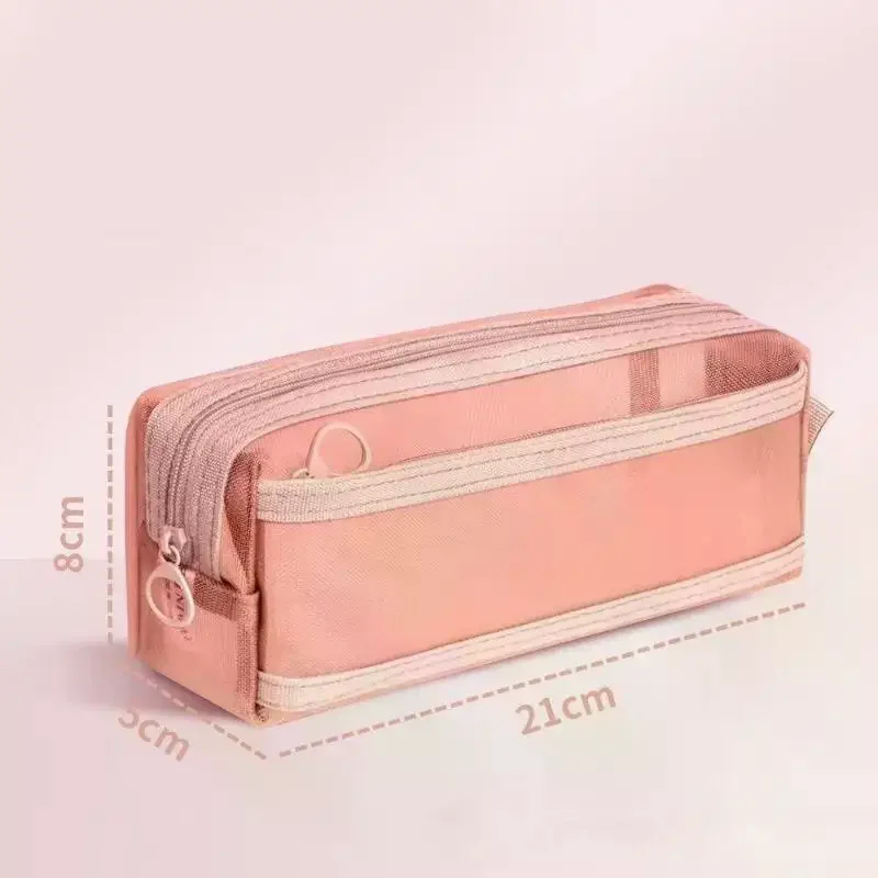 Color Mesh Pencil Pouch Double Zipper Compartments Transparent Mesh Surface For Students School Office Stationery Storage Multi