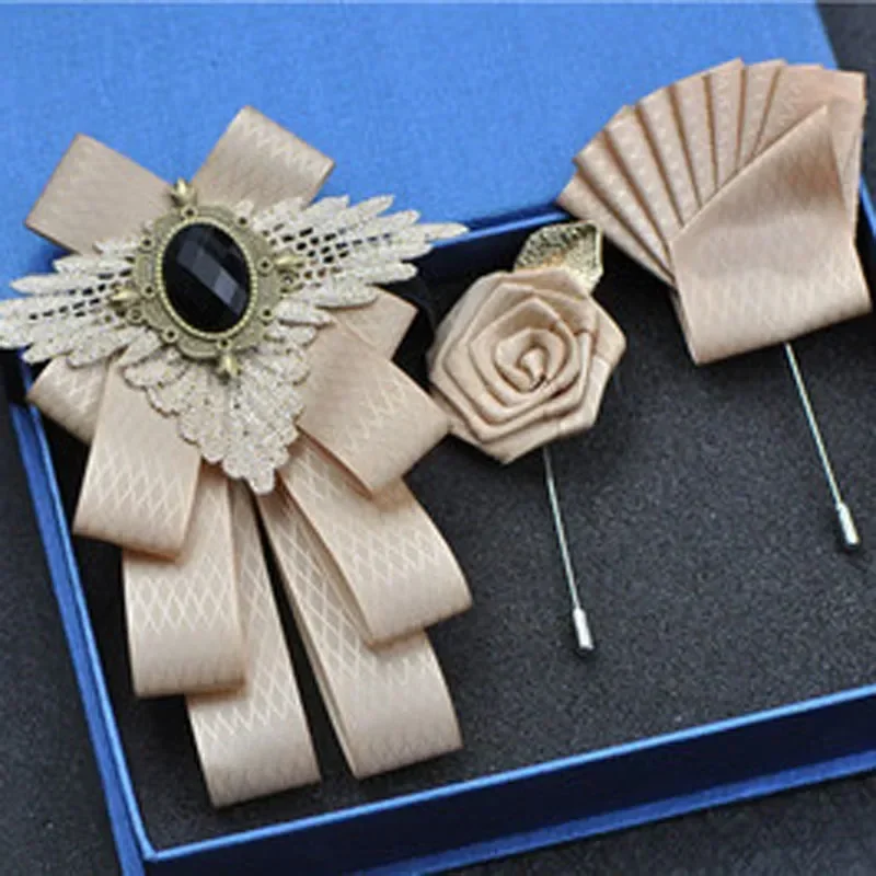 Fashion New Casual Multilayer Bowtie Diamond Brooch Rhinestone Red Bow Tie  Set Wedding Groom Groomsmen Pocket Square Men