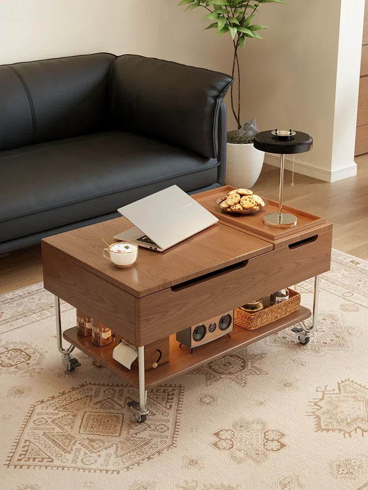 

01*Solid wood lifting coffee table movable cart living room multi-functional sofa side cabinet small apartment