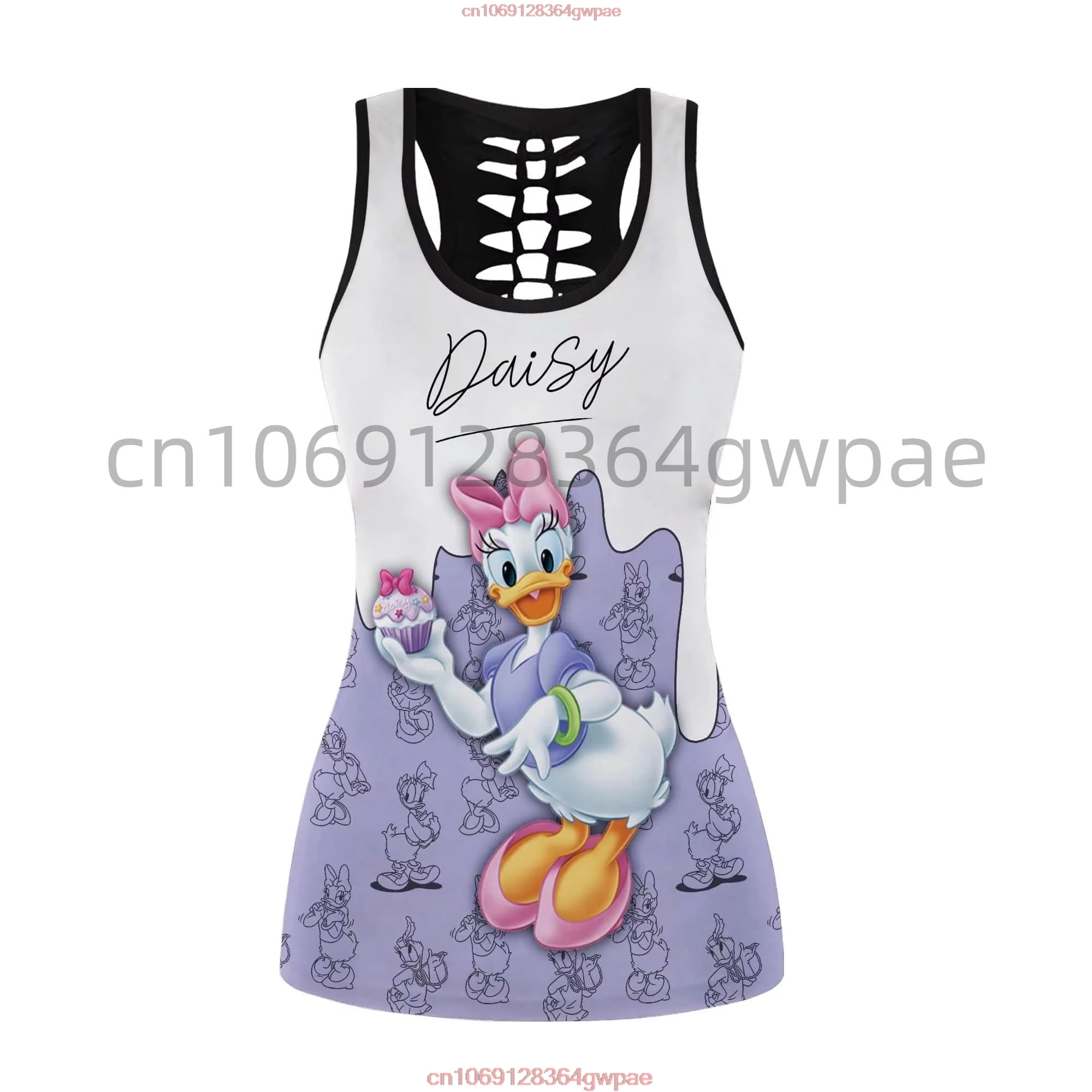 Daisy Duck Women\'s Cutout Tank Top Leggings Yoga Wear Set Summer Fitness Leggings Tracksuit Disney Hollow Tank Top Leggings Set