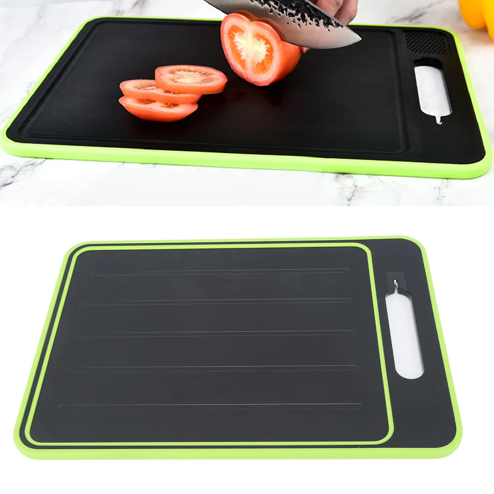 Double Sided Cutting Board PP TPR Anti Slip 2 In 1 Meat Defroster Tray Dishwasher Safe Defrosting Cutting Board For Home Kitchen