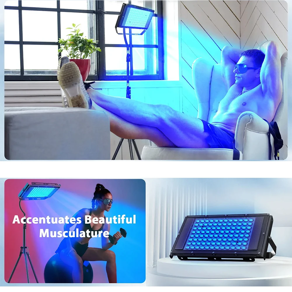 

50W Tanning Lamp for Home 460&480nm Wavelength 48PCS Blue Light Therapy Solarium 5 Brightness Level for UVTanning Body Skin Care