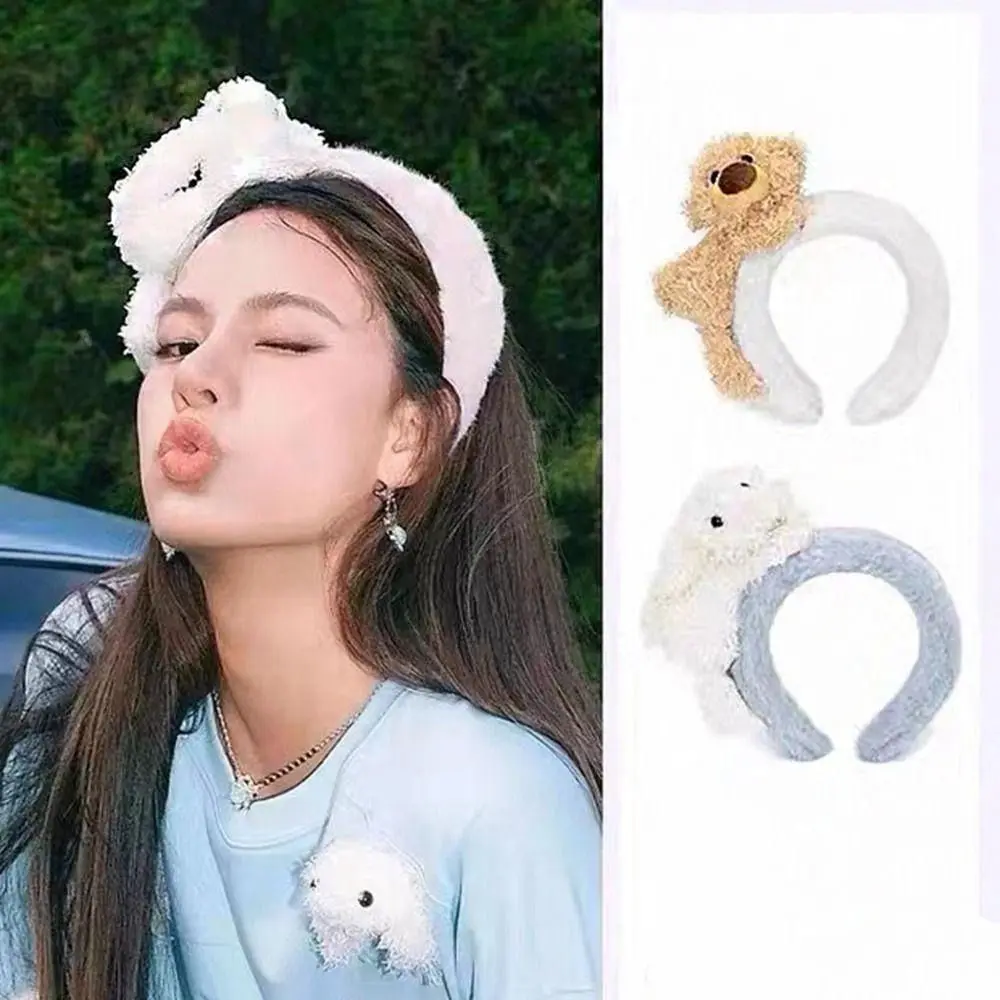 

Cute Cartoon Bear Hair Hoop Wide Rabbit Ear Face Wash Headband Fluffy Hairband Daily Wear Hair Accessories