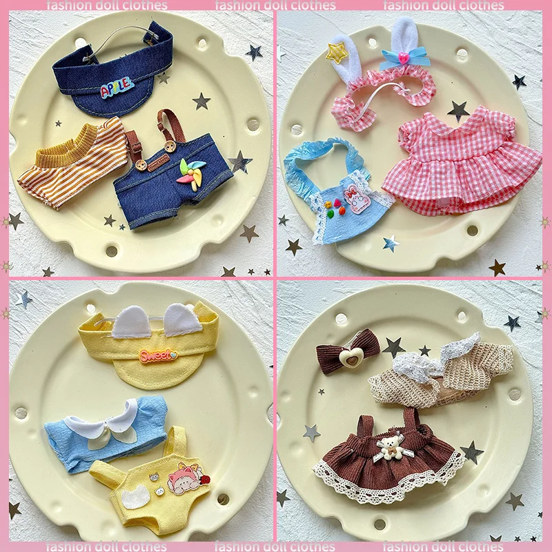 

For 17cm Labubu Doll Clothes Colorful Dress Jumpsuit Overalls Doll Accessories 17cm Cotton Doll Cute And Charming Dress Up Set