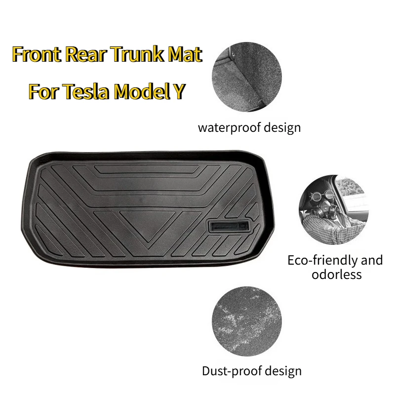 

Для Tesla Model Y 2021-2024 TPE Автомобильный передний и задний ящик для хранения багажника, коврик, модный водонепроницаемый защитный коврик, лоток для багажника, напольный коврик