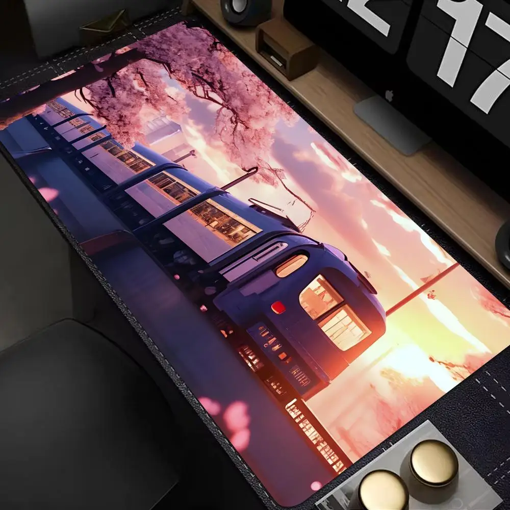 

Pink Flower And Train Mouse Pad Mouse Pad XXL Gaming Accessories Office Gamer Keyboard Desk Mat Non-Slip Laptop Large Mousepad