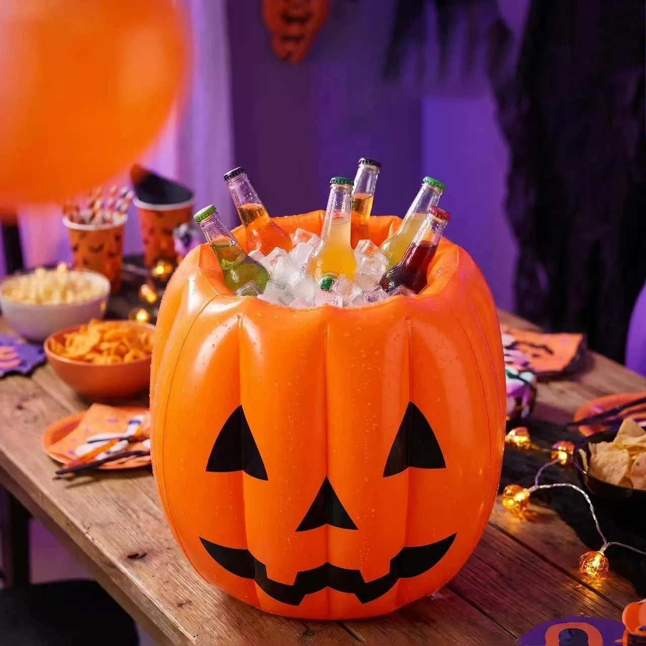 New PVC Inflatable Pumpkin Bucket Halloween Candy Storage Bucket Party Iced Beverage Bucket Ornament Toy