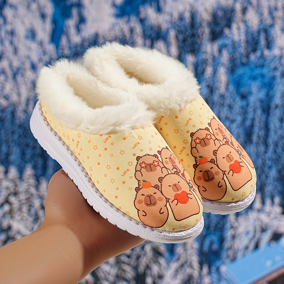 

2025 новая зимняя детская обувь, удобные волосатые тапочки со снеговиком для девочек, теплая зимняя домашняя хлопковая обувь на плоской подошве для маленьких девочек