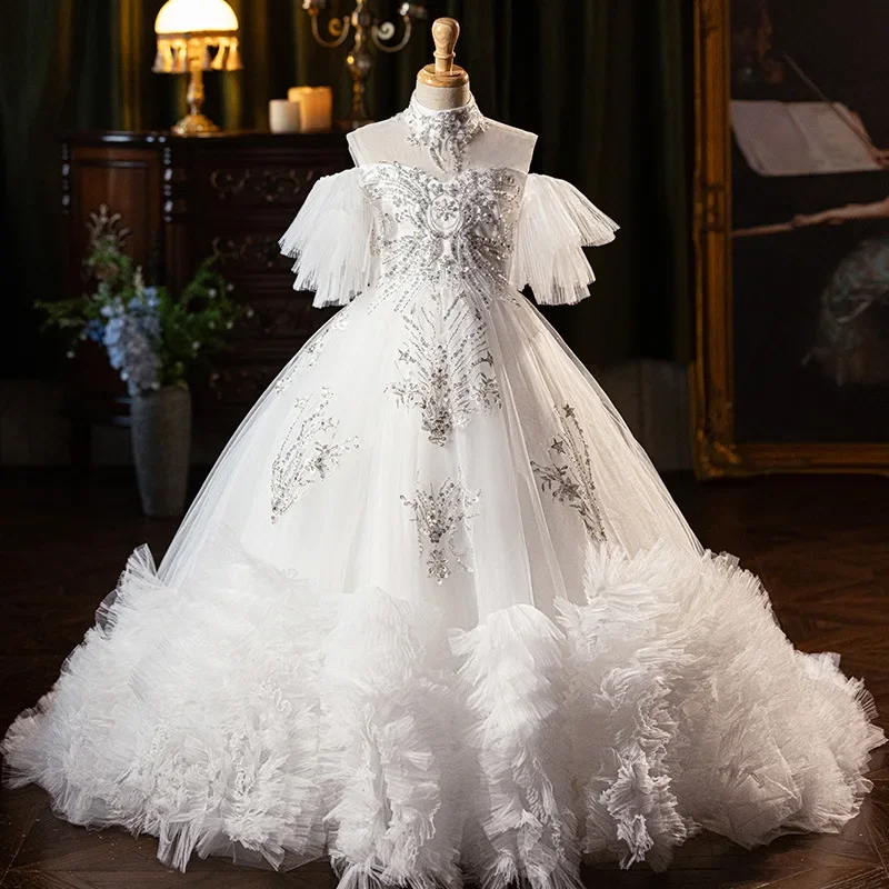 Princess Quinceanera Dress for Girls Children Luxurious Evening Dresses for Kids Girl Teenagers Sequins Banquet Ball Gown