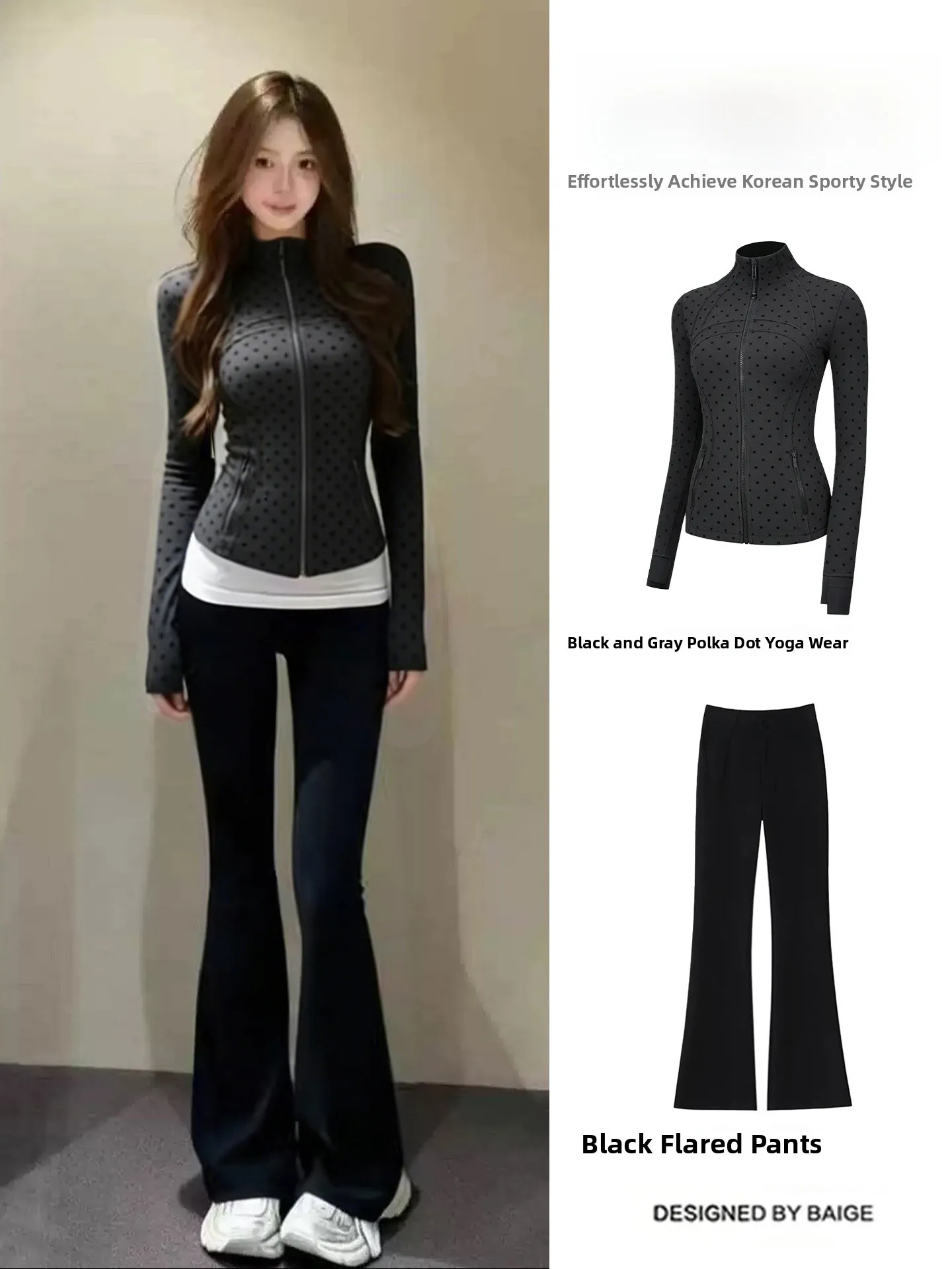 

Spring Sportswear Set Women's Slim Fit Polka Dot Yoga Fitn Clothes ort Sve High Waist Pants Casual Sportswear