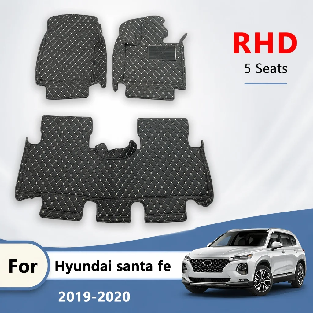 RHD Car Floor Mat For (5 seater) Hyundai Santa Fe 2020 2019 Custom Leather Carpet Foot Pad Auto Interior Accessories
