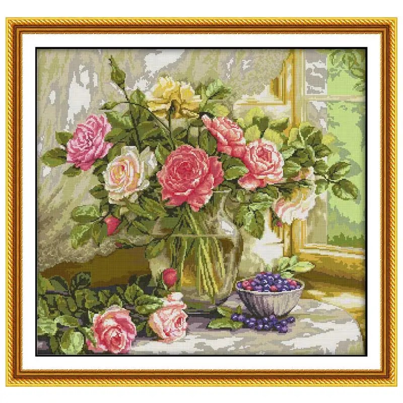 Blueberries and Vase Patterns Counted Cross Stitch Set DIY 11CT 14CT 16CT Stamped DMC Cross-stitch Kit Embroidery Needlework