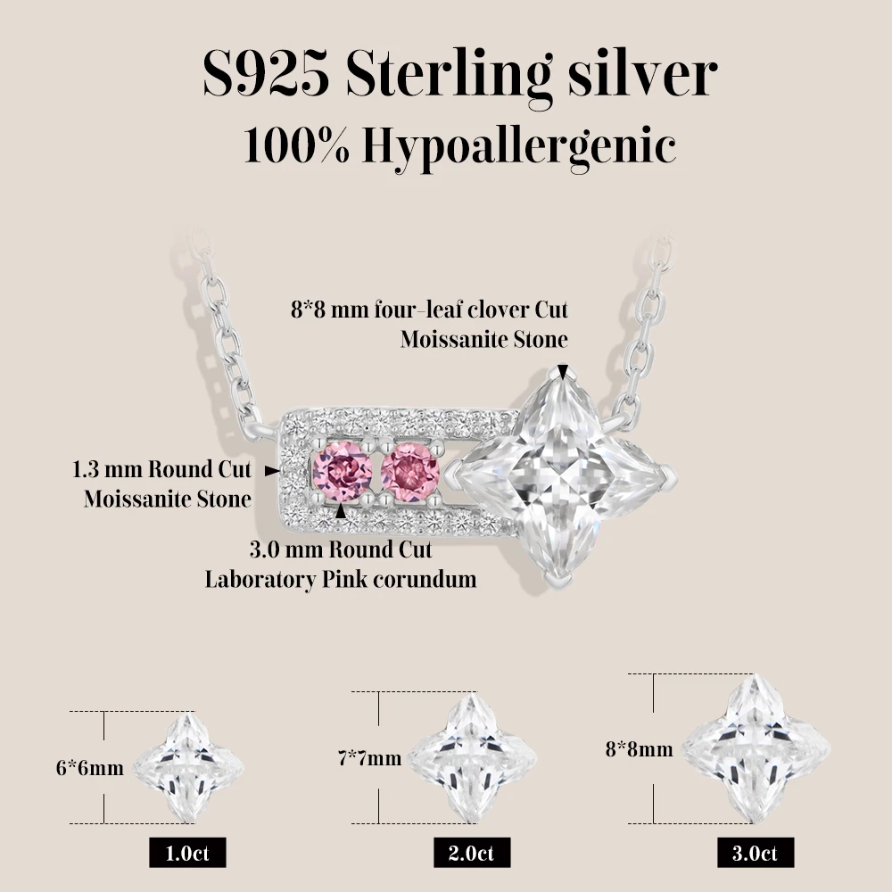 ATTAGEMS Four Point Star Moissanite Necklace Pink Corundum Unique Pendant for Women 925 Sterling Silver Party Fine Jewelry Gifts