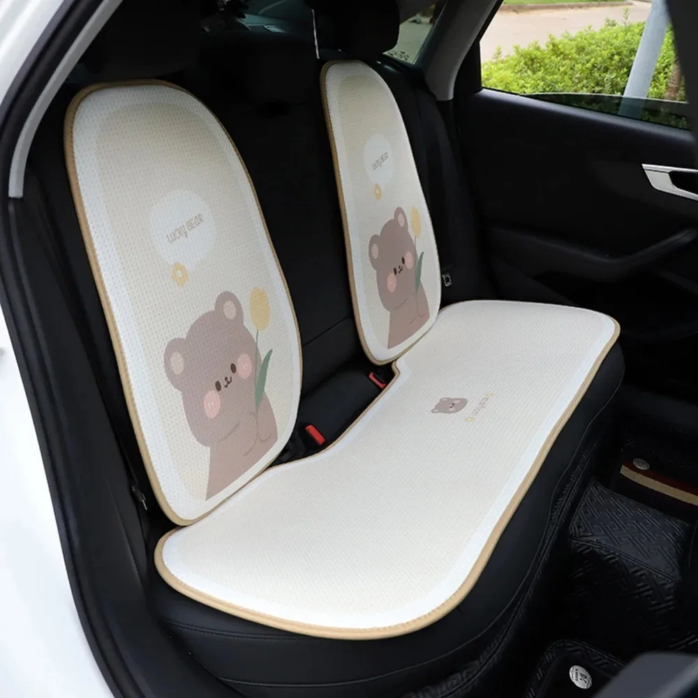 

Ice Silk Cushion Summer Breathable Seat Pad Cute Cartoon Car Seat Cover Bear Rabbit Pattern Seat Protector Interior Accessories