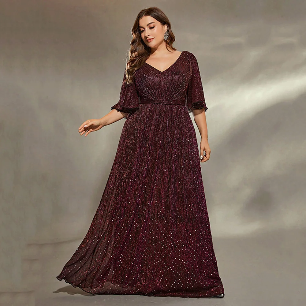 

L-4XL Long Plus Size Formal Women's Prom Dress Wedding Reception Performance Playing Birthday Evening Party Dresses Luxury 2025