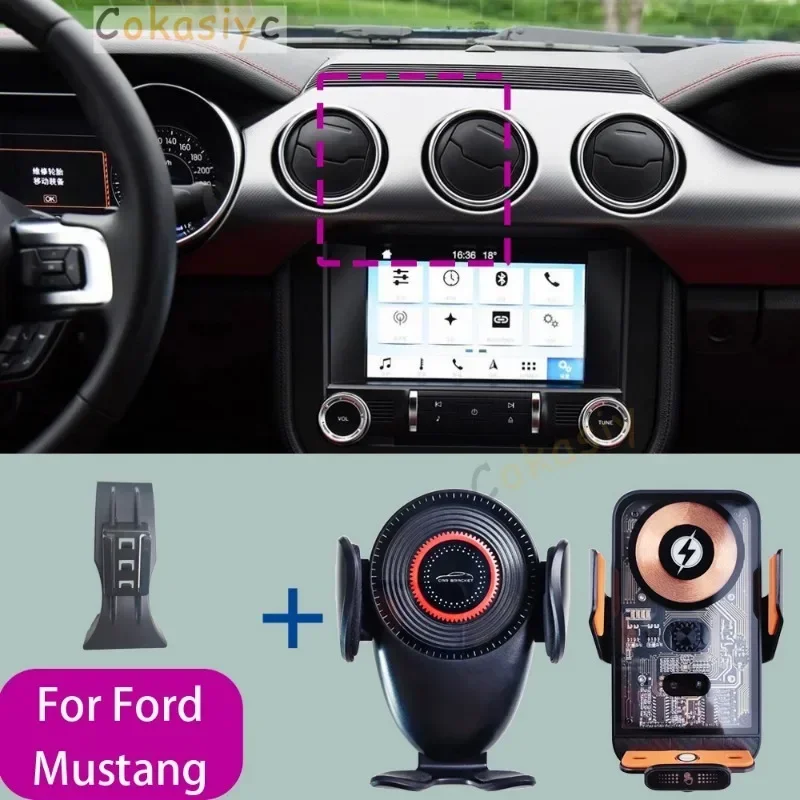 

For Ford Mustang 2015 2016 2017 2018 2019-2021 Car Phone Mount Wireless Charger Special Mobile Phone Holder Fixed Stand Base