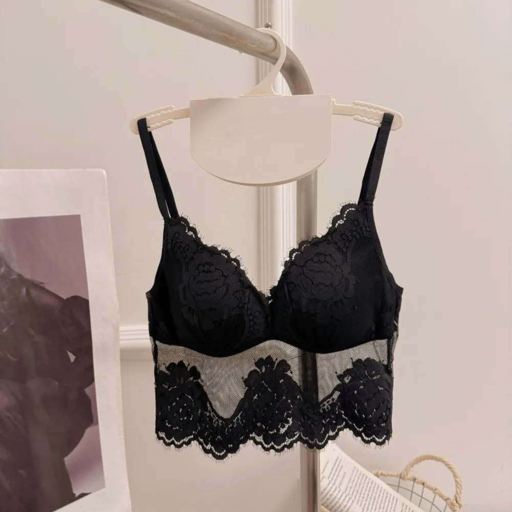 Spicy Girl Style Mesh Lace Camisole Flower Transparent Crop Tops Sleeveless Slim fit Lace Corset Ladies